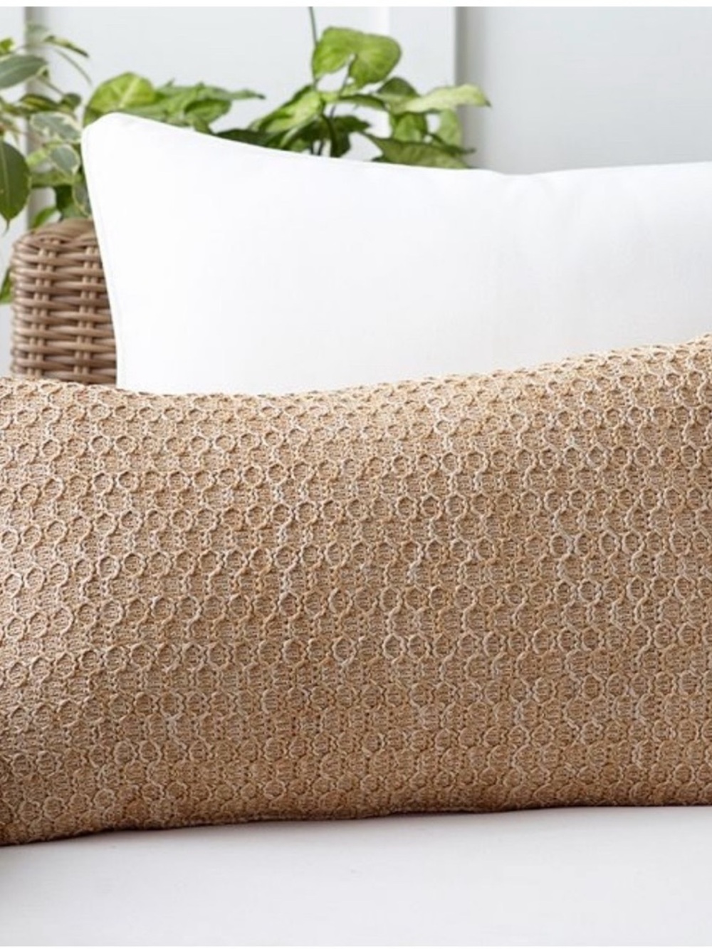 Pottery Barn Faux natural fiber honeycomb outdoor lumbar pillow